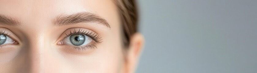 Fototapeta premium Zoomed-in view of a woman s focused eyes during a balancing yoga pose, mental discipline, mindful fitness