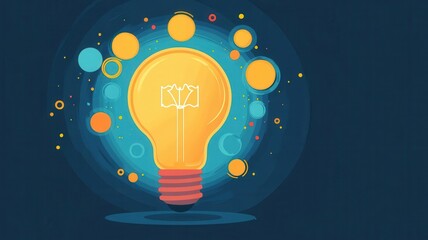 A vibrant illustration of a light bulb surrounded by colorful circles, symbolizing creativity and bright ideas.
