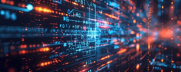 Fototapeta premium Abstract Digital Network with Blue and Red Lights