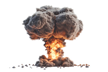Mushroom cloud nuclear bomb explosion isolated on transparent background