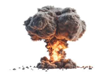 Mushroom cloud nuclear bomb explosion isolated on transparent background