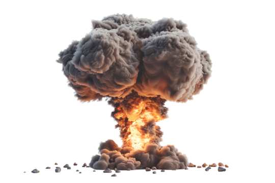 Mushroom cloud nuclear bomb explosion isolated on transparent background