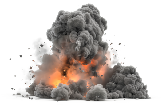 Realistic boom explosion smoke effect isolated on transparent background.