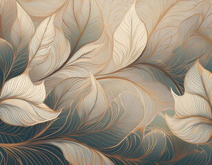 Abstract Background with Leaf Textures Layered Transparency Creating Depth