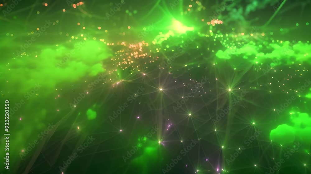 Poster Abstract background featuring intersecting lines and dots in a digital network concept, Visualizing internet traffic in a digital network