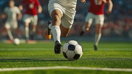 Obraz premium close up of football player kicking the ball