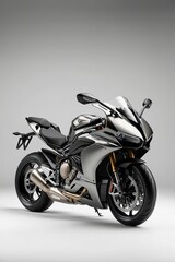 Luxury silver metallic sports motorcycle