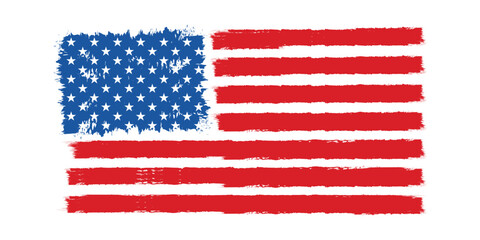 America flag painted with grunge brush isolated on white background,  flag of USA .
