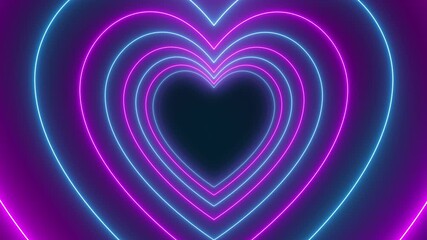 Video animation of many hearts in neon blue and neon magenta on dark background - abstract background - seamless loop. - Powered by Adobe
