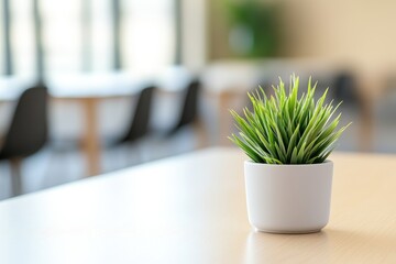 A small potted plant on a table, enhancing the decor of the room.