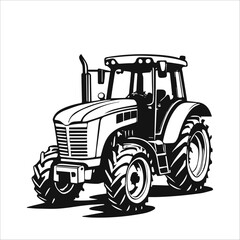 Hand drawn farm tractor. Black and white vector illustration