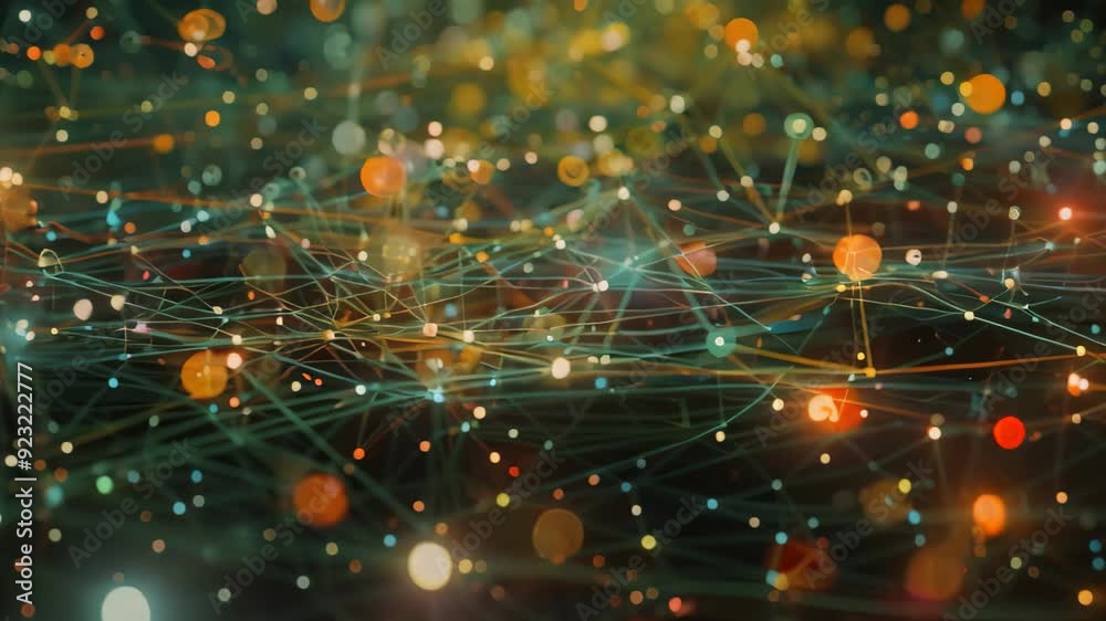 Poster Computer screen showing intricate web of lines and dots representing connections and data, Visualizing the invisible web of connections and vulnerabilities in a digital ecosystem