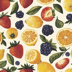 Colorful seamless pattern of vibrant fruits, creative and fresh design for textiles