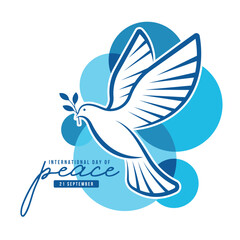 International day of peace - Drawing line bird of peace flying on blue circle bubble  texture vector design