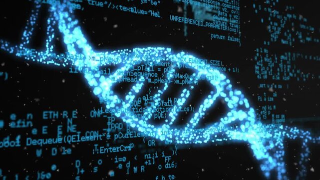 Processing scientific data, DNA strand and binary coding animation