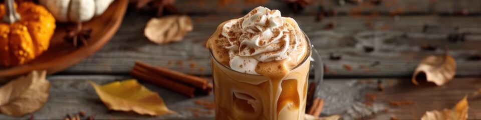 Chilled Iced Pumpkin Spice Latte topped with Whipped Cream