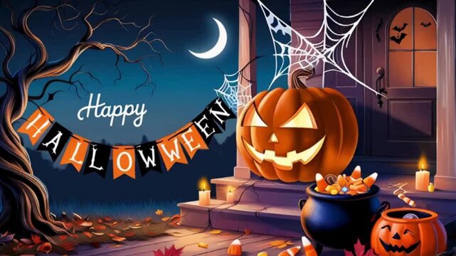 Halloween Decorations with Jack-O'-Lantern, Candy Corn, and Banner
