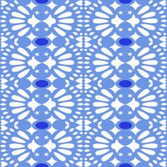 Fototapeta premium Vibrant seamless blue pattern featuring intricate and floral designs, perfect for fabric and textile designs, wallpapers, and backgrounds.