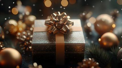 gift box packaging image, modern style, surrounded by decorations of New Year elements