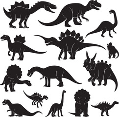 set of dinosaurs silhouettes
