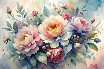 Watercolor Bloom: Soft florals, fluid abstraction, tranquil, muted, poetic
