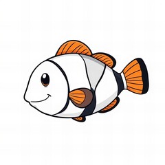 cartoon fish with orange and white stripes and black stripes.