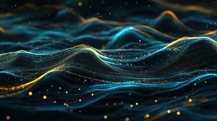 Obraz premium Abstract Wavy Digital Landscape with Glowing Particles