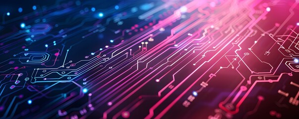 Obraz premium Abstract Circuit Board with Glowing Pink and Blue Lines