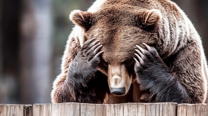 Stock Bearish market, Bear with paws on head, Stressed bear behind fence, Sad bear with head down,...