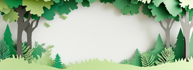 Banner of Forest Preservation and Reforestation with empty copyspace. Lush forests with intricate trees, highlighting the importance of protecting and restoring forest ecosystem