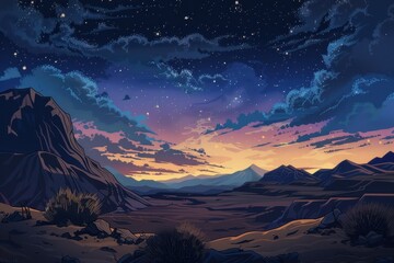 Starry Night Sky Over Desert Mountains