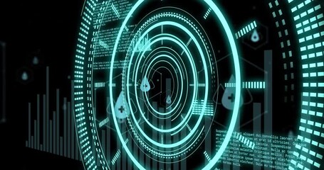 Processing medical data with health icons on futuristic digital interface animation - Powered by Adobe