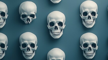 Horror inspired minimalist skulls with hollow eyes creating a chilling pattern