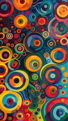 Colorful concentric circles create a lively abstract design, showcasing rich hues and playful patterns