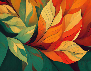 Abstract Background with Leaf Textures Layered Transparency Creating Depth