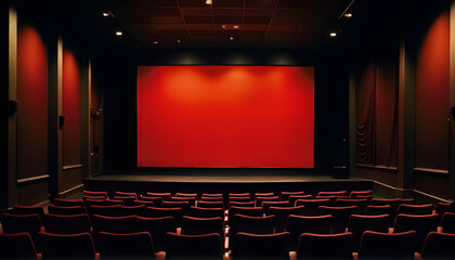 Empty Movie Cinema Auditorium Theater interior with red chairs For Film Entertainment Hall Interior Audience Show Industry