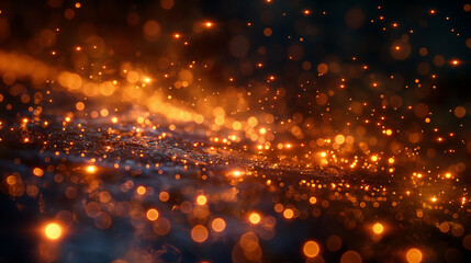 Abstract background with dark blue and gold hues, featuring intricate patterns and shimmering particles. A blend of elegance and mystery, evoking a sense of depth and sophistication