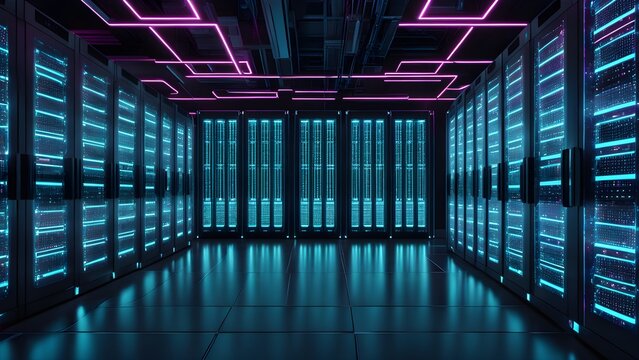 A large room with many computer servers