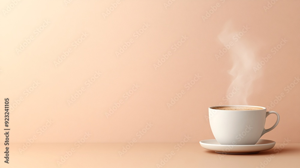 Poster a single coffee cup with steam rising softly placed against a minimalist white background the image 