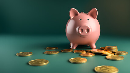 there is a piggy bank with coins on a table