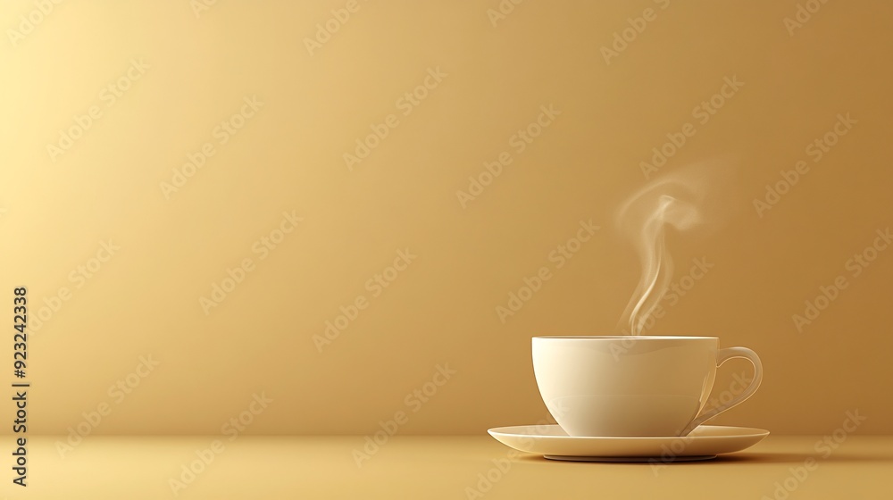 Poster a clean minimalist photograph of a single coffee cup with steam rising against a plain background th