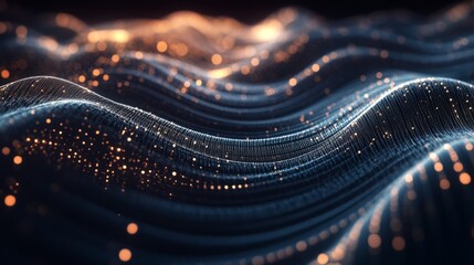 Dynamic Hexagonal Wave, an intricate visualization of flowing particles and interconnected lines, representing the essence of big data and digital networks in a widescreen format.