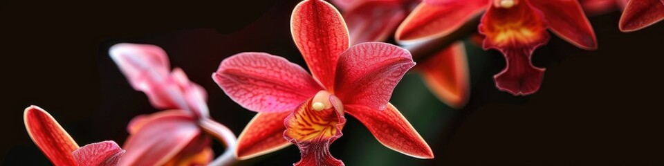 Close-up view of a unique and vividly colored dendrobium black cat orchid