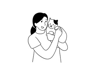 Happy young woman with cat