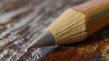 Detailed close up of a pencil tip and wood grain, rendered in ultra-sharp and clear 3D shading