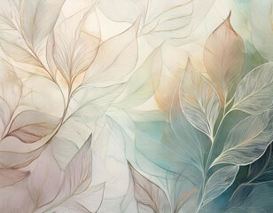 Abstract Background with Leaf Textures Layered Transparency Creating Depth