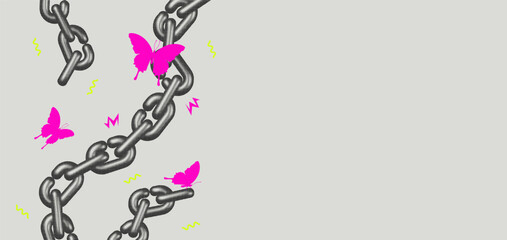 Y2k retro background design. Chain with color halftone effect. Vector illustration.