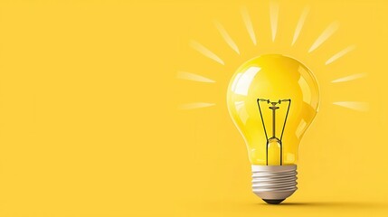 Light bulb with expanding light rays, ideas illuminating growth paths, flat design illustration