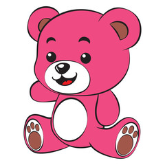 Cute happy pink baby teddy bear saying hi. Vector illustration for tshirt, website, print, clip art, poster and custom custom print on demand merchandise.