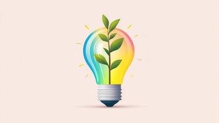 Light bulb with growing plant inside, idea and growth concept, flat design illustration